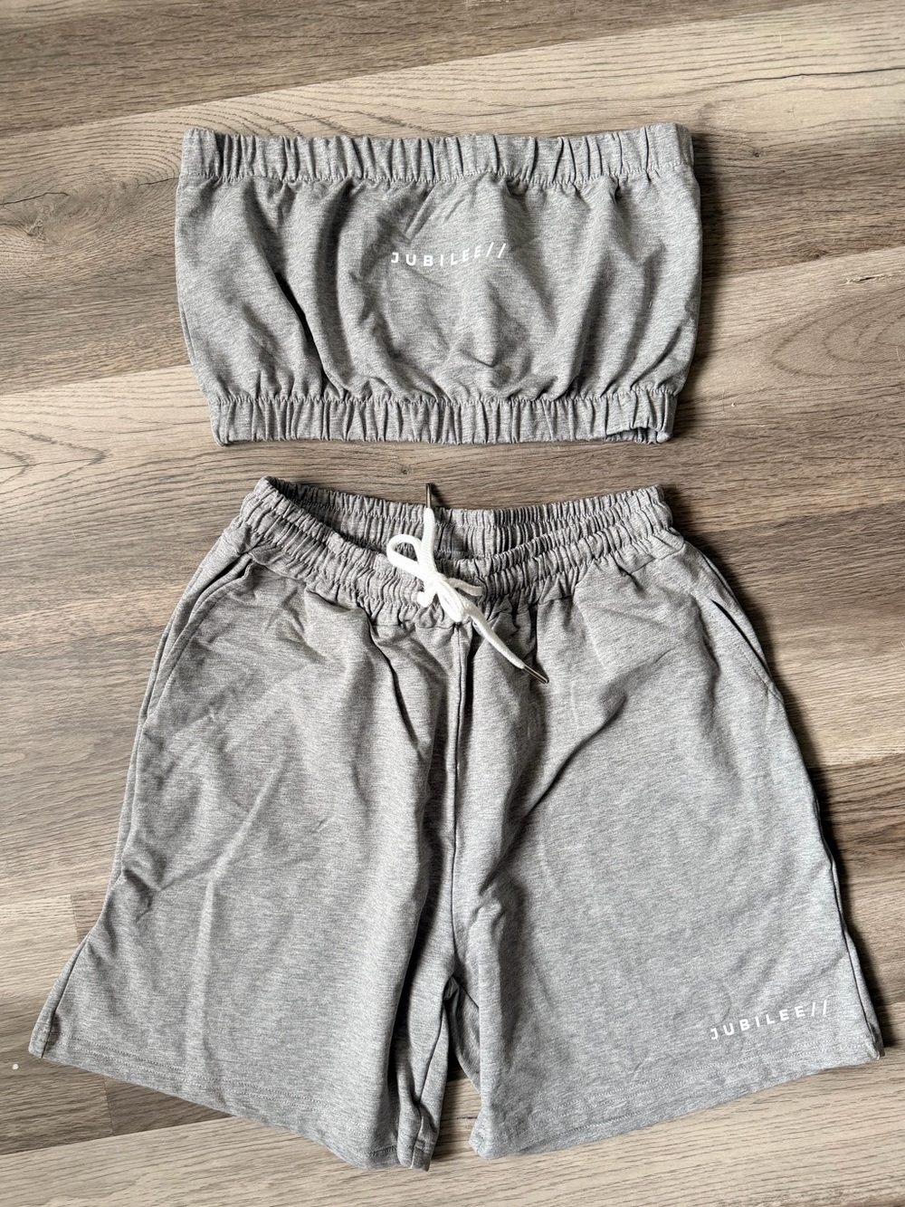NEW Layere Jubilee Shorts Tube Top Set Heather Grey Stretch Athletic Medium Gray